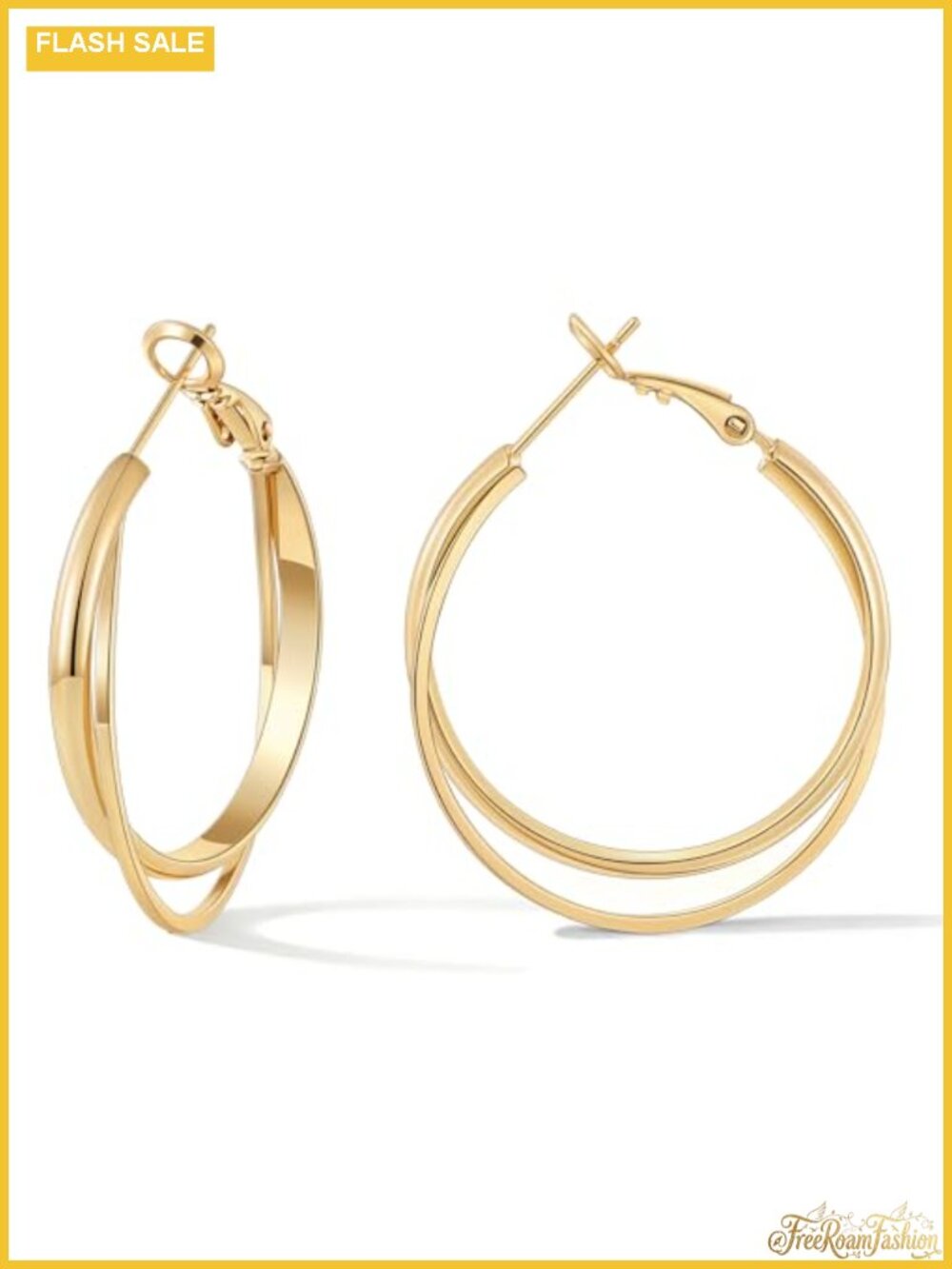 14K Gold Plated Criss Cross Hoop Earrings 30mm Double Hoops